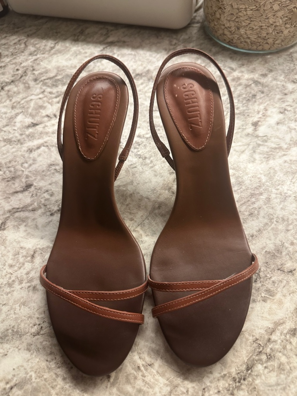 SCHUTZ Brown Leather Strappy Slingback Sandals